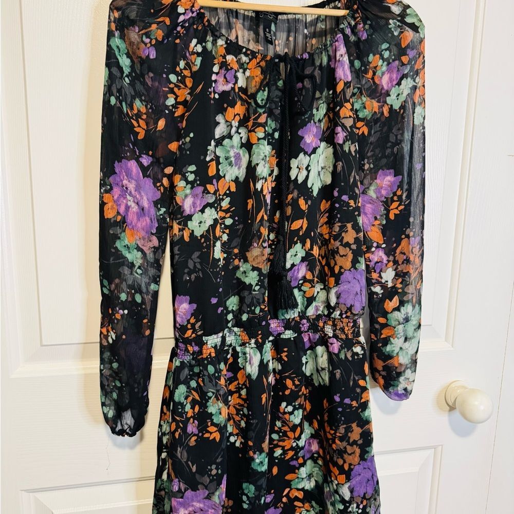 Jessica Simpson Black and Purple Floral Long Sleeve Dress